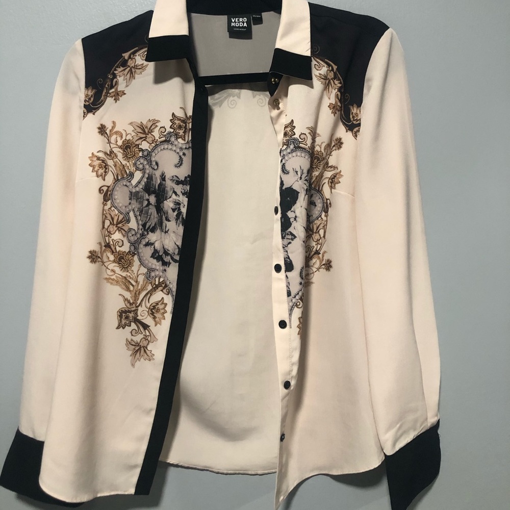 White and Black Western button-up blouse